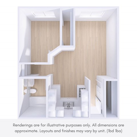 Floor plan for 1 bed, 1 bath, 850 sqft